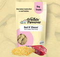 Friends Pawever Beef N Cheese beef and cheese dog treats on a yellow background