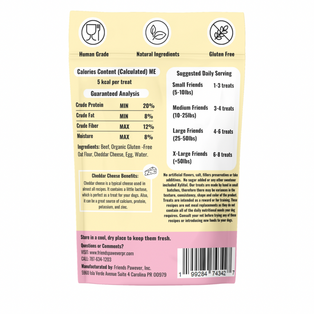 Back of Friends Pawever It’s Pawty Time dog treats bag with ingredients and feeding information