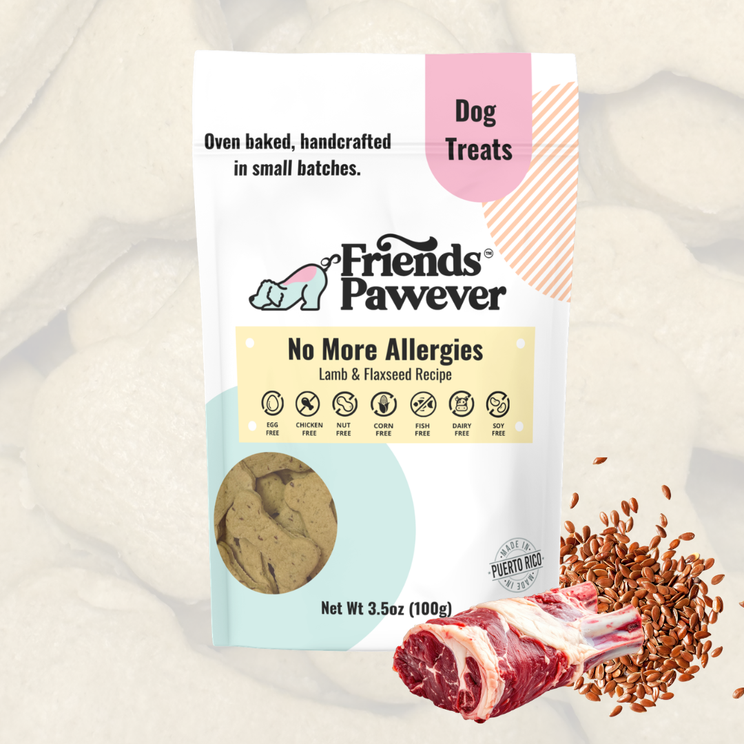 Friends Pawever No More Allergies lamb dog treats on a light background